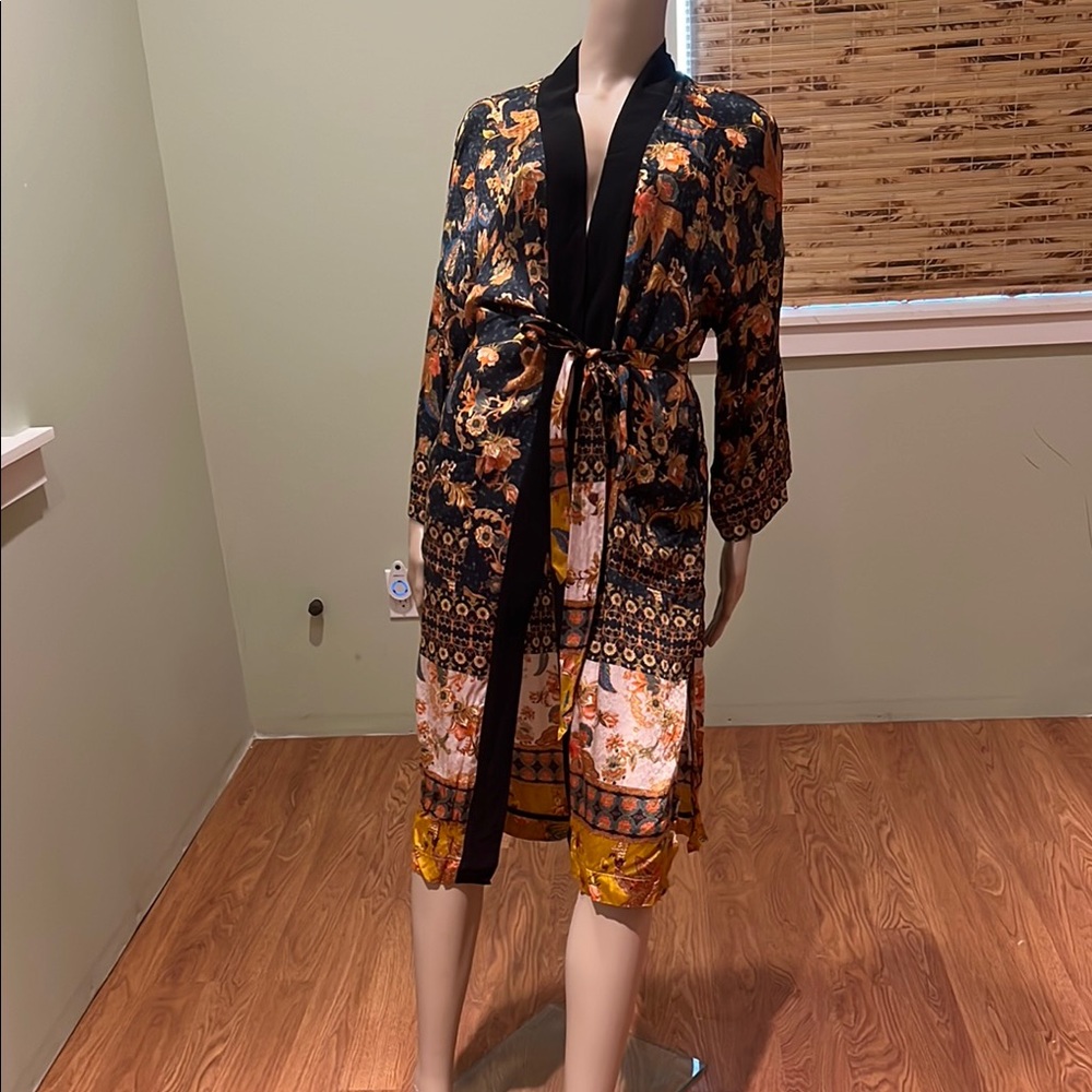 Desigual Floral Multi-colored Women's Duster Kimono Robe Belted L